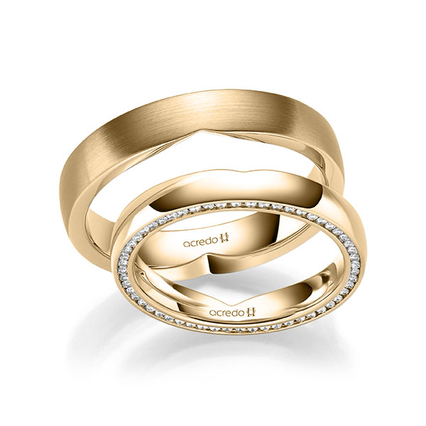 Paar klassische Memoire-Trauringe/Eheringe in Roségold 585 vollausgefasst mit zus. 0,27 ct. Brillant tw, si von acredo