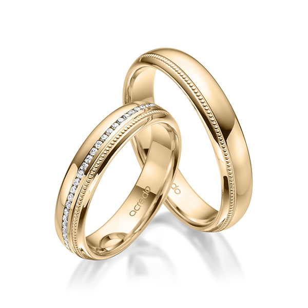 Paar klassische Memoire-Trauringe/Eheringe in Roségold 585 vollausgefasst mit zus. 0,295 ct. Brillant tw, si von acredo