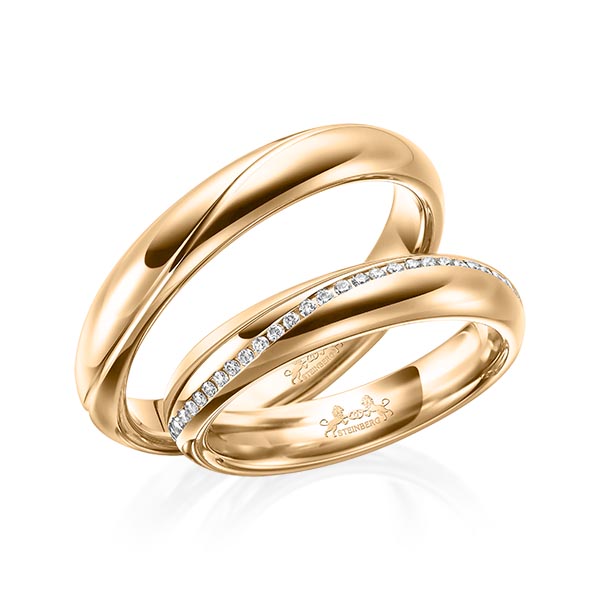 Paar klassische Memoire-Trauringe/Eheringe in Roségold 585 vollausgefasst mit zus. 0,31 ct. Brillant tw, si von Steinberg - Q-1571-7 Paar klassische Memoire-Trauringe/Eheringe in Roségold 585 vollausgefasst mit zus. 0,31 ct. Brillant tw, si von Steinberg - Q-1571-7