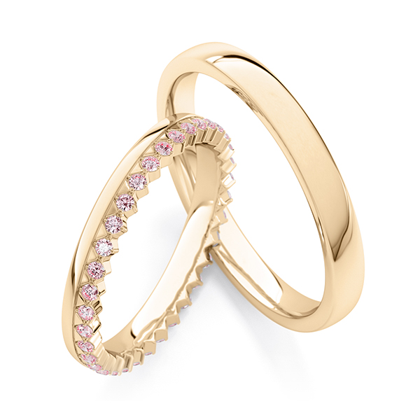 Paar klassische Memoire-Trauringe/Eheringe in Roségold 585 vollausgefasst mit zus. 0,31 ct. Pink von Steinberg