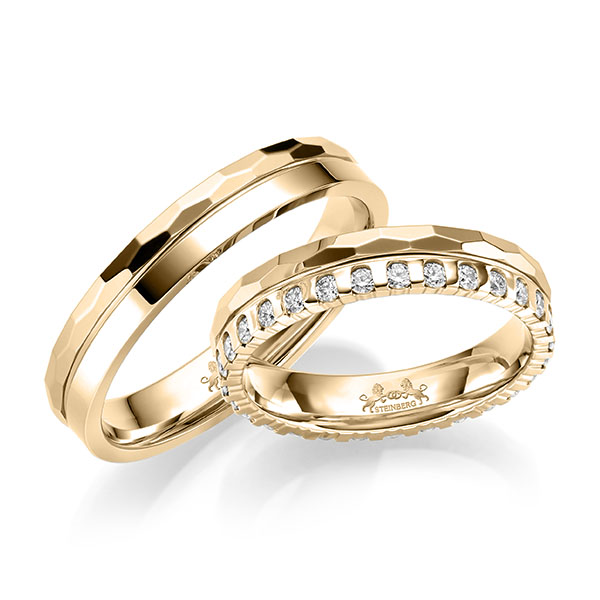 Paar klassische Memoire-Trauringe/Eheringe in Roségold 585 vollausgefasst mit zus. 0,58 ct. tw, vs von Steinberg - Q-1694-6 Paar klassische Memoire-Trauringe/Eheringe in Roségold 585 vollausgefasst mit zus. 0,58 ct. tw, vs von Steinberg - Q-1694-6
