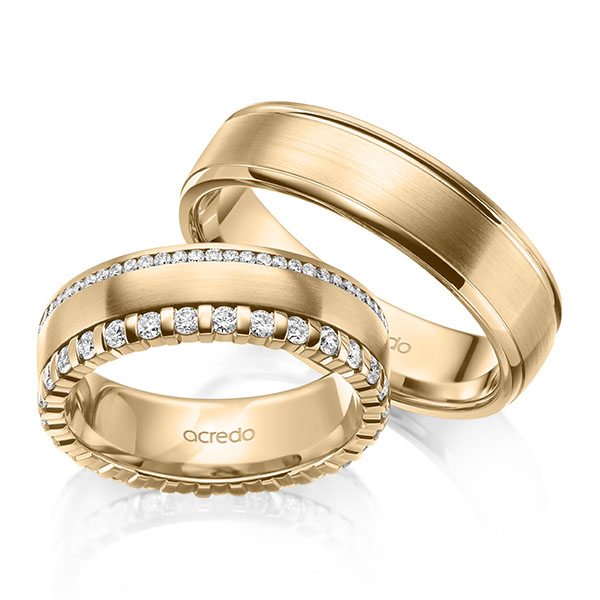 Paar klassische Memoire-Trauringe/Eheringe in Roségold 585 vollausgefasst mit zus. 0,85 ct. Brillant tw, si von acredo - A-2103-5