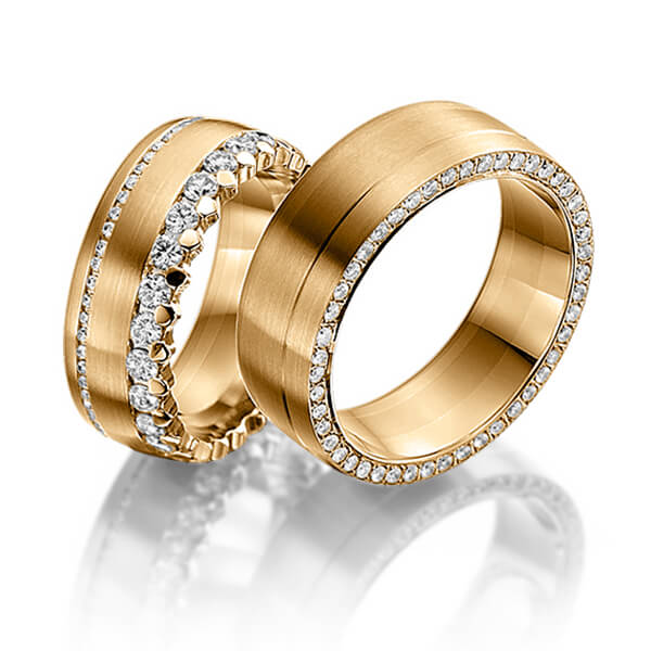 Paar klassische Memoire-Trauringe/Eheringe in Roségold 585 vollausgefasst mit zus. 2,15 ct. Brillant tw, si von Steinberg - Q-1146-8 Paar klassische Memoire-Trauringe/Eheringe in Roségold 585 vollausgefasst mit zus. 2,15 ct. Brillant tw, si von Steinberg - Q-1146-8