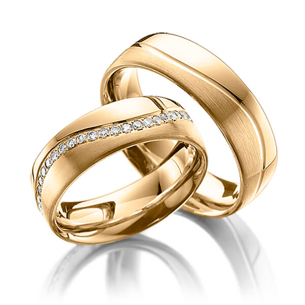 Paar klassische Memoire-Trauringe/Eheringe in Roségold 750 vollausgefasst mit zus. 0,42 ct. Brillant tw, si von Steinberg - Q-1141-5 Paar klassische Memoire-Trauringe/Eheringe in Roségold 750 vollausgefasst mit zus. 0,42 ct. Brillant tw, si von Steinberg - Q-1141-5