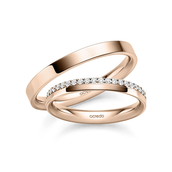 Paar klassische Memoire-Trauringe/Eheringe in Rotgold 585 halbausgefasst mit zus. 0,21 ct. tw, si von acredo