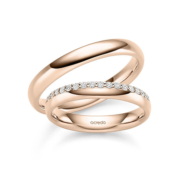 Paar klassische Memoire-Trauringe/Eheringe in Rotgold 585 halbausgefasst mit zus. 0,27 ct. tw, si von acredo