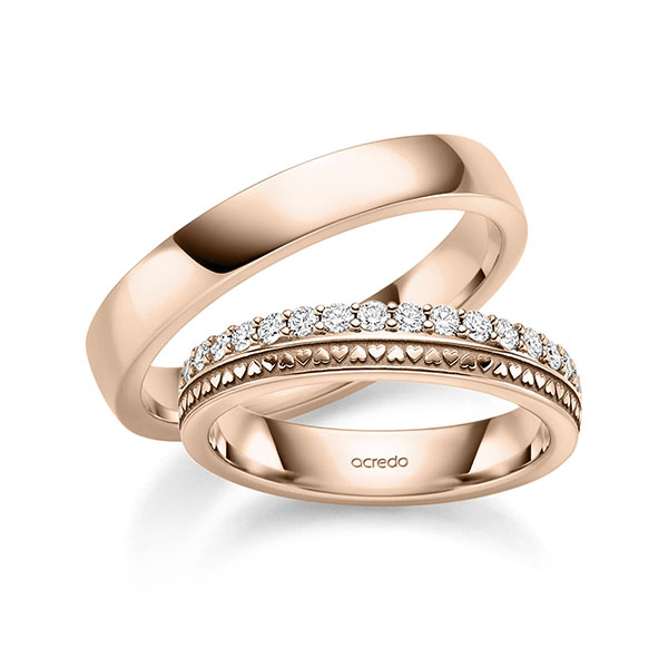 Paar klassische Memoire-Trauringe/Eheringe in Rotgold 585 halbausgefasst mit zus. 0,34 ct. tw, si von acredo