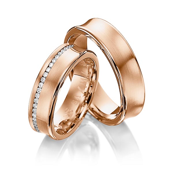 Paar klassische Memoire-Trauringe/Eheringe in Rotgold 585 vollausgefasst mit zus. 0,392 ct. Brillant tw, si von 123GOLD - Y-1004-3 Paar klassische Memoire-Trauringe/Eheringe in Rotgold 585 vollausgefasst mit zus. 0,392 ct. Brillant tw, si von 123GOLD - Y-1004-3