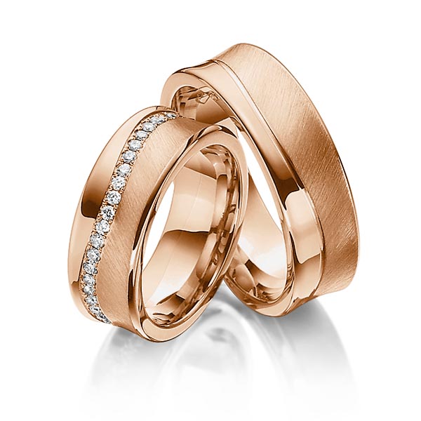 Paar klassische Memoire-Trauringe/Eheringe in Rotgold 585 vollausgefasst mit zus. 0,47 ct. Brillant tw, si von Steinberg - Q-1193-10 Paar klassische Memoire-Trauringe/Eheringe in Rotgold 585 vollausgefasst mit zus. 0,47 ct. Brillant tw, si von Steinberg - Q-1193-10