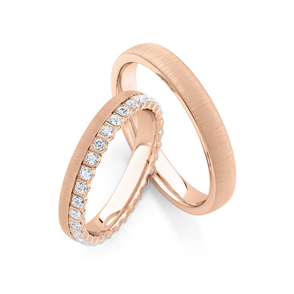 Paar klassische Memoire-Trauringe/Eheringe in Rotgold 585 vollausgefasst mit zus. 0,66 ct. tw, si von Steinberg - Q-1744-1