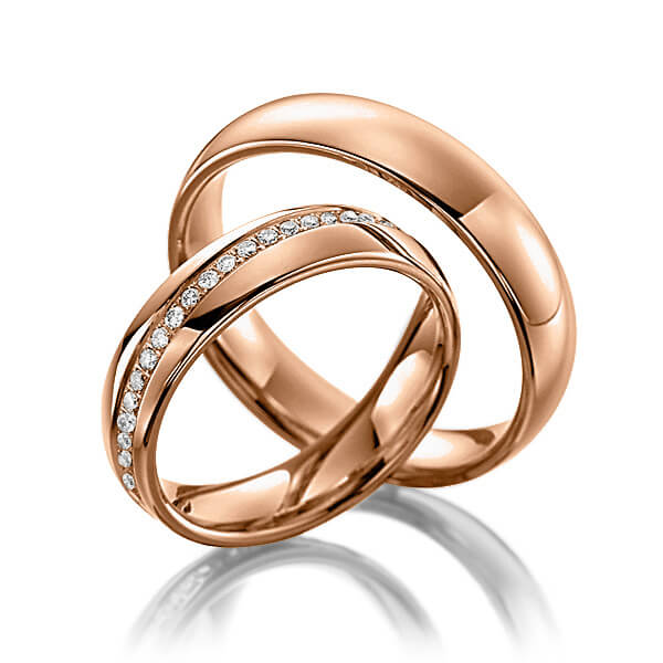 Paar klassische Memoire-Trauringe/Eheringe in Rotgold 750 vollausgefasst mit zus. 0,47 ct. Brillant tw, si von Steinberg - Q-1129-4 Paar klassische Memoire-Trauringe/Eheringe in Rotgold 750 vollausgefasst mit zus. 0,47 ct. Brillant tw, si von Steinberg - Q-1129-4