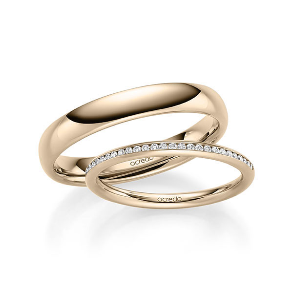 Paar klassische Memoire-Trauringe/Eheringe in Signature Gold 585 halbausgefasst mit zus. 0,145 ct. Brillant tw, si von acredo - A-1598-6 Paar klassische Memoire-Trauringe/Eheringe in Signature Gold 585 halbausgefasst mit zus. 0,145 ct. Brillant tw, si von acredo - A-1598-6
