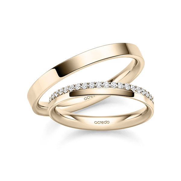 Paar klassische Memoire-Trauringe/Eheringe in Signature Gold 585 halbausgefasst mit zus. 0,21 ct. tw, si von acredo