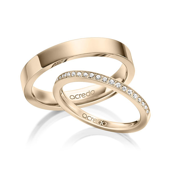 Paar klassische Memoire-Trauringe/Eheringe in Signature Gold 585 halbausgefasst mit zus. 0,22 ct. Brillant tw, si von acredo - A-1597-6 Paar klassische Memoire-Trauringe/Eheringe in Signature Gold 585 halbausgefasst mit zus. 0,22 ct. Brillant tw, si von acredo - A-1597-6