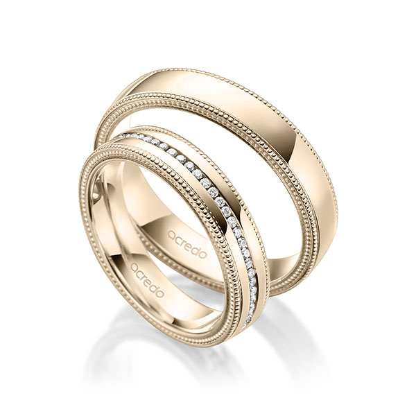 Paar klassische Memoire-Trauringe/Eheringe in Signature Gold 585 vollausgefasst mit zus. 0,295 ct. Brillant tw, si von acredo - A-1755-6 Paar klassische Memoire-Trauringe/Eheringe in Signature Gold 585 vollausgefasst mit zus. 0,295 ct. Brillant tw, si von acredo - A-1755-6