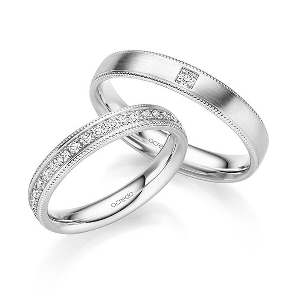 Paar klassische Memoire-Trauringe/Eheringe in Weissgold 585 halbausgefasst mit zus. 0,31 ct. Brillant tw, si von acredo - S-1338-6 Paar klassische Memoire-Trauringe/Eheringe in Weissgold 585 halbausgefasst mit zus. 0,31 ct. Brillant tw, si von acredo - S-1338-6