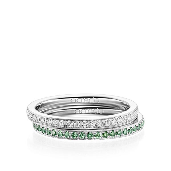 Paar klassische Memoire-Trauringe/Eheringe in Weissgold 585 halbausgefasst mit zus. 0,42 ct. Brillant tw, si Apple Green von acredo