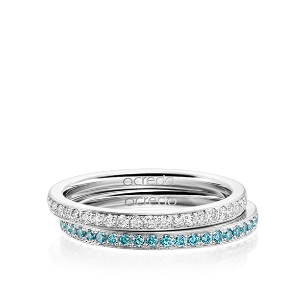 Paar klassische Memoire-Trauringe/Eheringe in Weissgold 585 halbausgefasst mit zus. 0,42 ct. Brillant tw, si skyblue von acredo