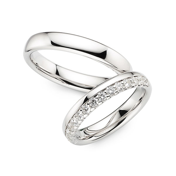 Paar klassische Memoire-Trauringe/Eheringe in Weißgold 585 halbausgefasst mit zus. 0,45 ct. Brillant tw, si von 123GOLD - Y-1514-1 Paar klassische Memoire-Trauringe/Eheringe in Weißgold 585 halbausgefasst mit zus. 0,45 ct. Brillant tw, si von 123GOLD - Y-1514-1