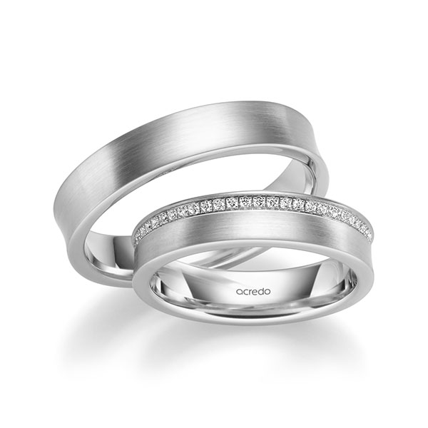 Paar klassische Memoire-Trauringe/Eheringe in Weißgold 585 vollausgefasst mit zus. 0,27 ct. Brillant tw, si von acredo