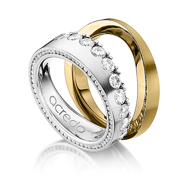 Paar klassische Memoire-Trauringe/Eheringe in Weissgold 750 halbausgefasst mit zus. 1,385 ct. Brillant tw, si von acredo - A-1238-14 Paar klassische Memoire-Trauringe/Eheringe in Weissgold 750 halbausgefasst mit zus. 1,385 ct. Brillant tw, si von acredo - A-1238-14
