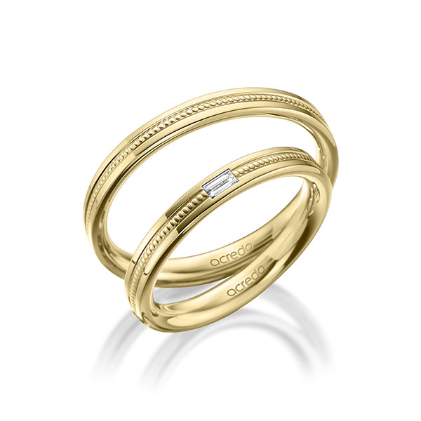 Paar klassische Trauringe/Eheringe in außen Gelbgold 585 , innen Gelbgold 585 mit zus. 0,05 ct. Baguette-Diamant tw, vs von acredo - A-1751-6 Paar klassische Trauringe/Eheringe in außen Gelbgold 585 , innen Gelbgold 585 mit zus. 0,05 ct. Baguette-Diamant tw, vs von acredo - A-1751-6