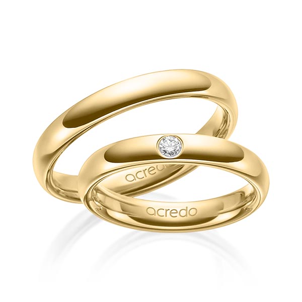 Paar klassische Trauringe/Eheringe in aussen Gelbgold 585 , innen Gelbgold 585 mit zus. 0,06 ct. Brillant tw, si von acredo - A-1465-6 Paar klassische Trauringe/Eheringe in aussen Gelbgold 585 , innen Gelbgold 585 mit zus. 0,06 ct. Brillant tw, si von acredo - A-1465-6