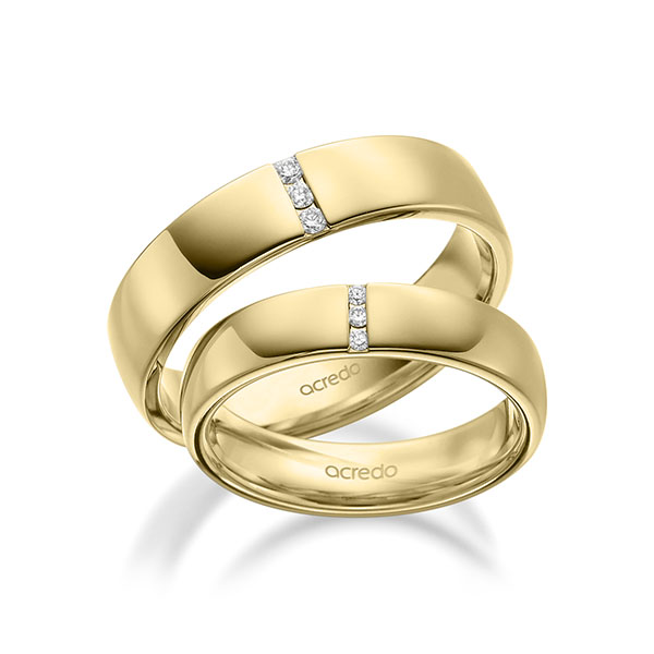 Paar klassische Trauringe/Eheringe in aussen Gelbgold 585 , innen Gelbgold 585 mit zus. 0,09 ct. Brillant tw, si von acredo