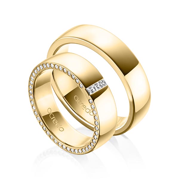 Paar klassische Trauringe/Eheringe in außen Gelbgold 585 , innen Gelbgold 585 mit zus. 0,325 ct. Prinzess-Diamant & Brillant tw, si von acredo - A-1539-7 Paar klassische Trauringe/Eheringe in außen Gelbgold 585 , innen Gelbgold 585 mit zus. 0,325 ct. Prinzess-Diamant & Brillant tw, si von acredo - A-1539-7