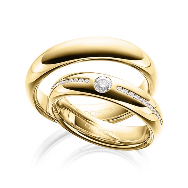 Paar klassische Trauringe/Eheringe in außen Gelbgold 585 , innen Gelbgold 585 mit zus. 0,326 ct. Brillant tw, si tw, vs von acredo - A-1625-6 Paar klassische Trauringe/Eheringe in außen Gelbgold 585 , innen Gelbgold 585 mit zus. 0,326 ct. Brillant tw, si tw, vs von acredo - A-1625-6