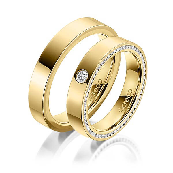 Paar klassische Trauringe/Eheringe in außen Gelbgold 585 , innen Gelbgold 585 mit zus. 0,395 ct. Brillant tw, si von acredo - A-1541-6 Paar klassische Trauringe/Eheringe in außen Gelbgold 585 , innen Gelbgold 585 mit zus. 0,395 ct. Brillant tw, si von acredo - A-1541-6