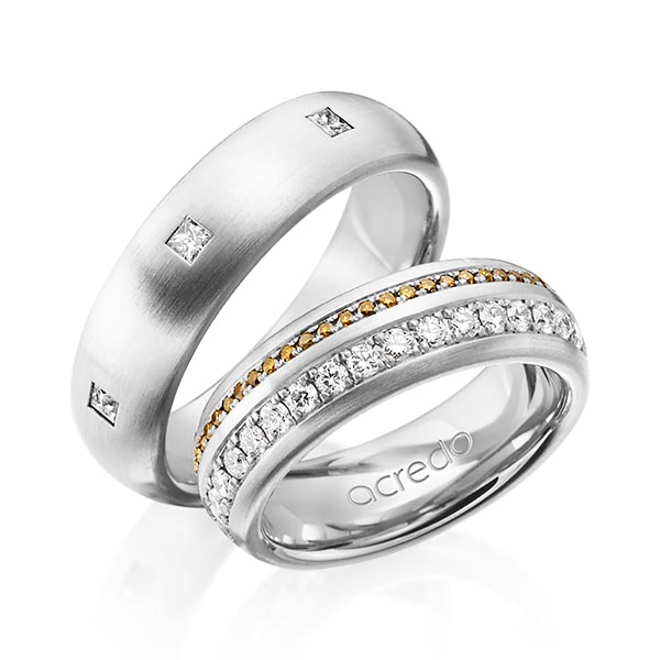 Paar klassische Trauringe/Eheringe in außen Platin 950 , innen Platin 950 mit zus. 0,7 ct. Prinzess-Diamant r, if von acredo