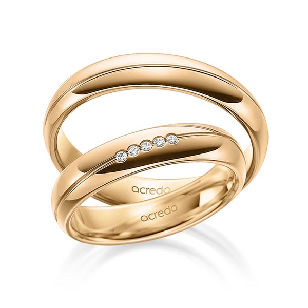 Paar klassische Trauringe/Eheringe in aussen Roségold 585 , innen Roségold 585 mit zus. 0,025 ct. Brillant tw, si von acredo