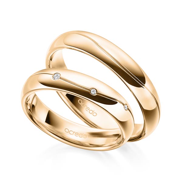 Paar klassische Trauringe/Eheringe in außen Roségold 585 , innen Roségold 585 mit zus. 0,06 ct. Brillant tw, si von acredo - A-1697-5