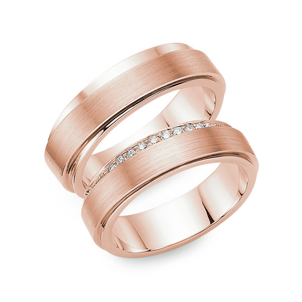 Paar klassische Trauringe/Eheringe in aussen Roségold 585 , innen Roségold 585 mit zus. 0,116 ct. Brillant tw, si von 123GOLD