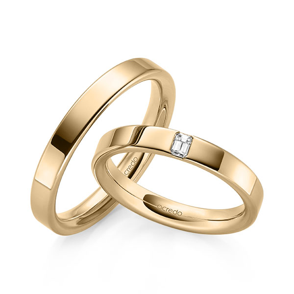 Paar klassische Trauringe/Eheringe in außen Roségold 585 , innen Roségold 585 mit zus. 0,1 ct. tw, vs von acredo