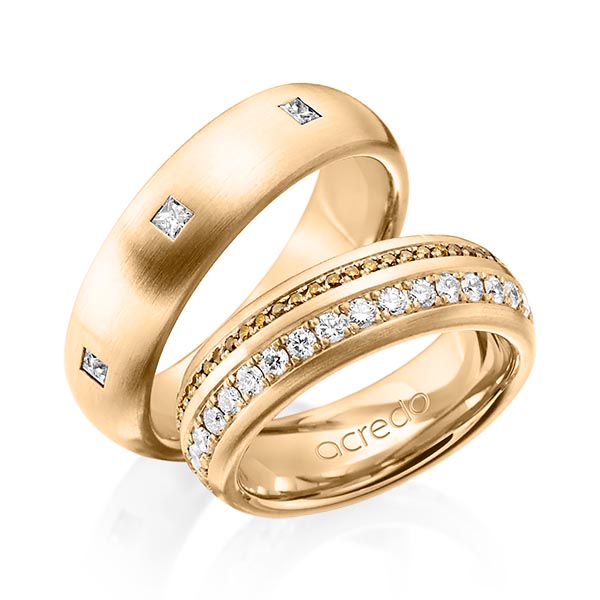 Paar klassische Trauringe/Eheringe in außen Roségold 585 , innen Roségold 585 mit zus. 0,7 ct. Prinzess-Diamant r, if von acredo - A-1254-7