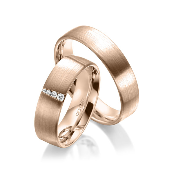 Paar klassische Trauringe/Eheringe in außen Rotgold 585 , innen Rotgold 585 mit zus. 0,048 ct. Brillant tw, si von acredo - A-1950-7 Paar klassische Trauringe/Eheringe in außen Rotgold 585 , innen Rotgold 585 mit zus. 0,048 ct. Brillant tw, si von acredo - A-1950-7