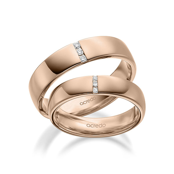 Paar klassische Trauringe/Eheringe in aussen Rotgold 585 , innen Rotgold 585 mit zus. 0,09 ct. Brillant tw, si von acredo