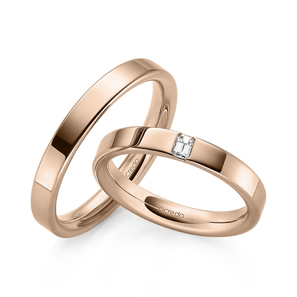 Paar klassische Trauringe/Eheringe in außen Rotgold 585 , innen Rotgold 585 mit zus. 0,1 ct. tw, vs von acredo - A-2136-10 Paar klassische Trauringe/Eheringe in außen Rotgold 585 , innen Rotgold 585 mit zus. 0,1 ct. tw, vs von acredo - A-2136-10
