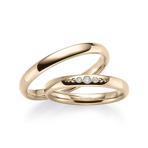 Paar klassische Trauringe/Eheringe in außen Signature Gold 585 , innen Signature Gold 585 mit zus. 0,036 ct. Brillant tw, si von acredo