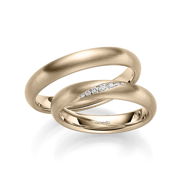 Paar klassische Trauringe/Eheringe in aussen Signature Gold 585 , innen Signature Gold 585 mit zus. 0,081 ct. Brillant tw, si von acredo - A-1953-12