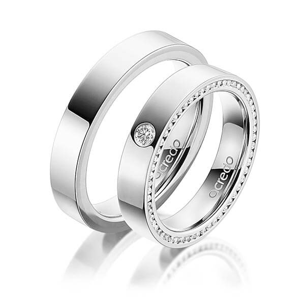 Paar klassische Trauringe/Eheringe in außen Weißgold 585 , innen Weißgold 585 mit zus. 0,395 ct. Brillant tw, si von acredo - A-1541-4 Paar klassische Trauringe/Eheringe in außen Weißgold 585 , innen Weißgold 585 mit zus. 0,395 ct. Brillant tw, si von acredo - A-1541-4
