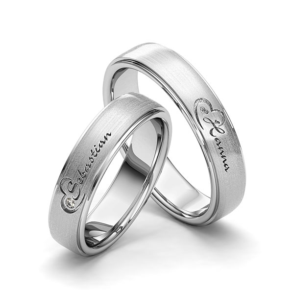 Paar klassische Trauringe/Eheringe in Edelstahl Herz mit zus. 0,01 ct. Brillant tw, si von 123GOLD