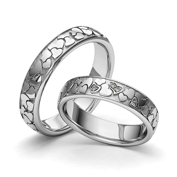 Paar klassische Trauringe/Eheringe in Edelstahl Herz mit zus. 0,02 ct. Brillant tw, si von 123GOLD