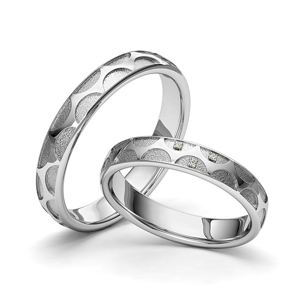 Paar klassische Trauringe/Eheringe in Edelstahl Laser Struktur mit zus. 0,015 ct. Brillant tw, si von 123GOLD - Y-1401-1