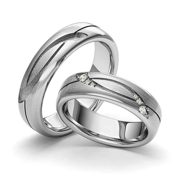 Paar klassische Trauringe/Eheringe in Edelstahl Laser Struktur mit zus. 0,09 ct. Brillant tw, si von 123GOLD