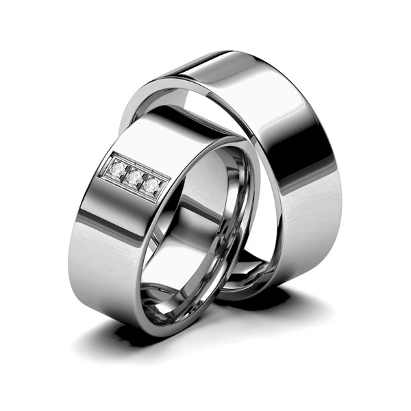 Paar klassische Trauringe/Eheringe in Edelstahl mit zus. 0,045 ct. Brillant tw, si von 123gold - E-1143-1 Paar klassische Trauringe/Eheringe in Edelstahl mit zus. 0,045 ct. Brillant tw, si von 123gold - E-1143-1