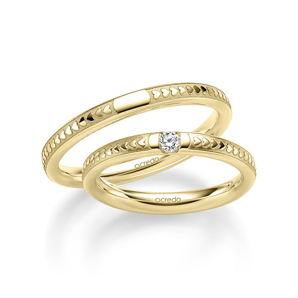 Paar klassische Trauringe/Eheringe in Gelbgold 375 mit zus. 0,08 ct. Brillant tw, si von acredo - A-2367-1 Paar klassische Trauringe/Eheringe in Gelbgold 375 mit zus. 0,08 ct. Brillant tw, si von acredo - A-2367-1
