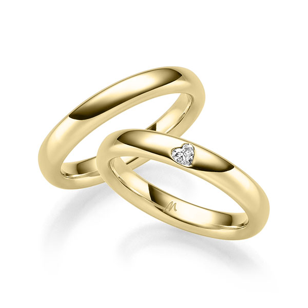 Paar klassische Trauringe/Eheringe in Gelbgold 375 mit zus. 0,1 ct. Herz-Diamant tw, vs von Merii - M-1328-1 Paar klassische Trauringe/Eheringe in Gelbgold 375 mit zus. 0,1 ct. Herz-Diamant tw, vs von Merii - M-1328-1